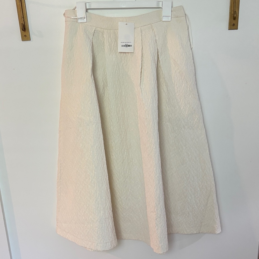 Lucy Paris Cream Textured A-Line Midi Skirt with Pleats